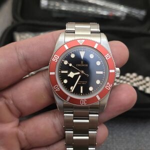 Men's Silver and Red Watch